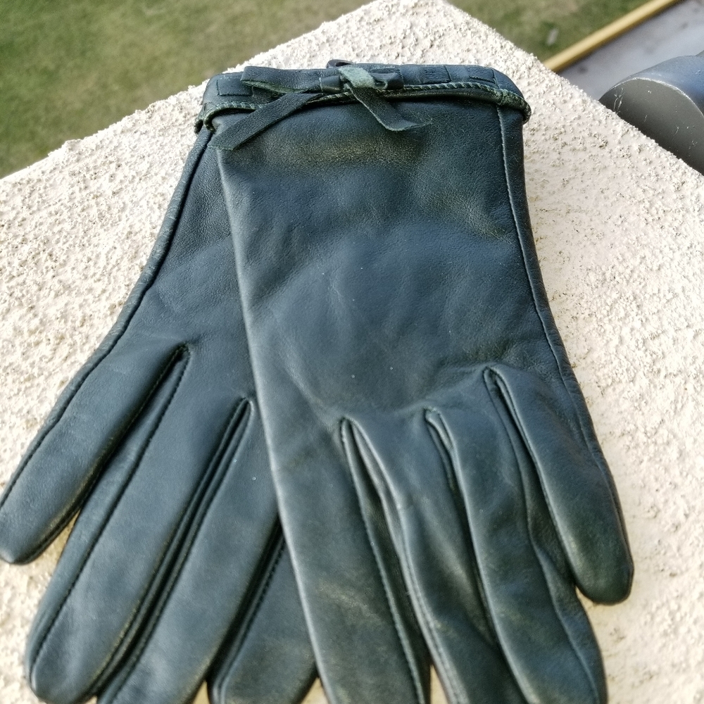 Dark green Terry Lewis leather gloves, sz L